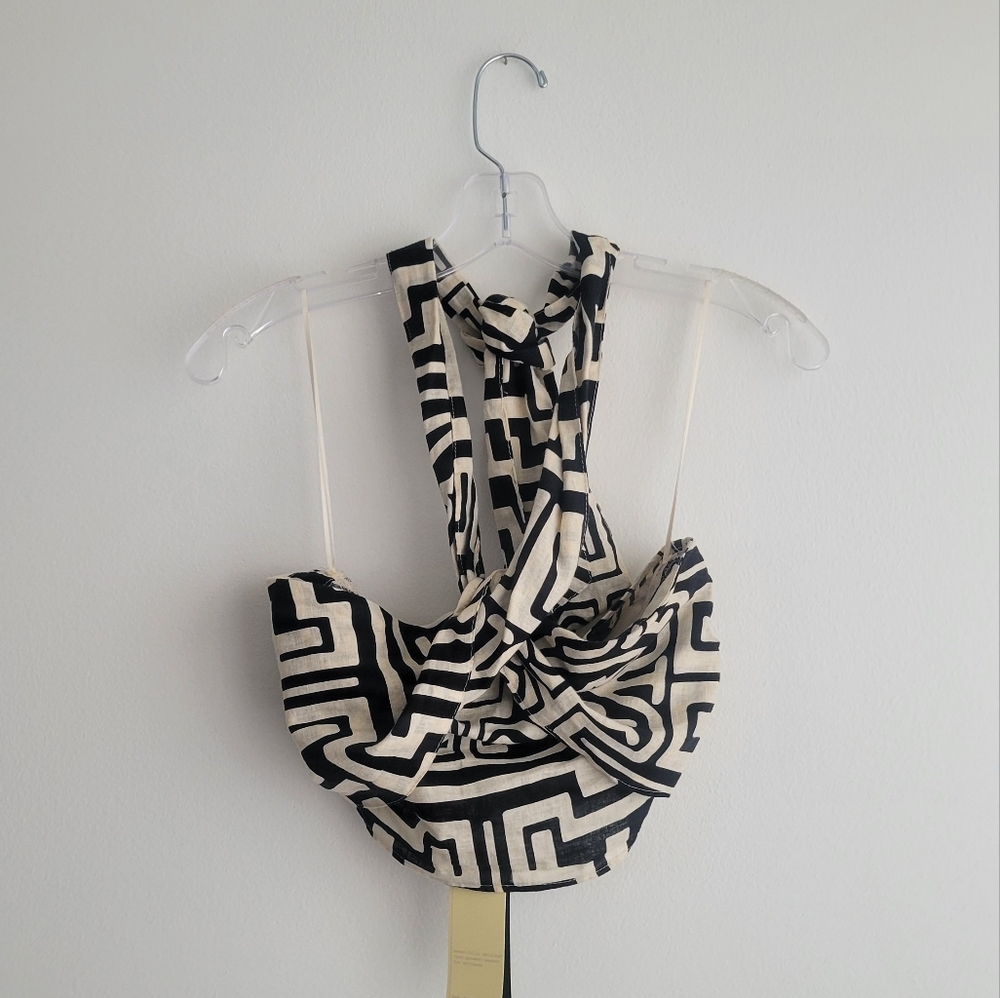 NWT RACHEL ZOE Black Multi Aztec Print Cropped Halter Top